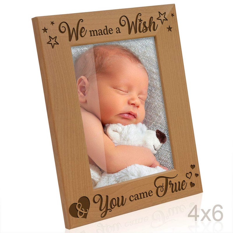 KATE POSH - We Made a Wish & You Came True Engraved Natural Wood Picture Frame, New Baby Gifts, New Mom, New Dad, Adoption Gifts (4x6 Vertical) - Image 3